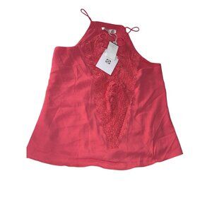 WAYF Womens Lace-Trim Sleeveless Halter Top In Coral Size XS